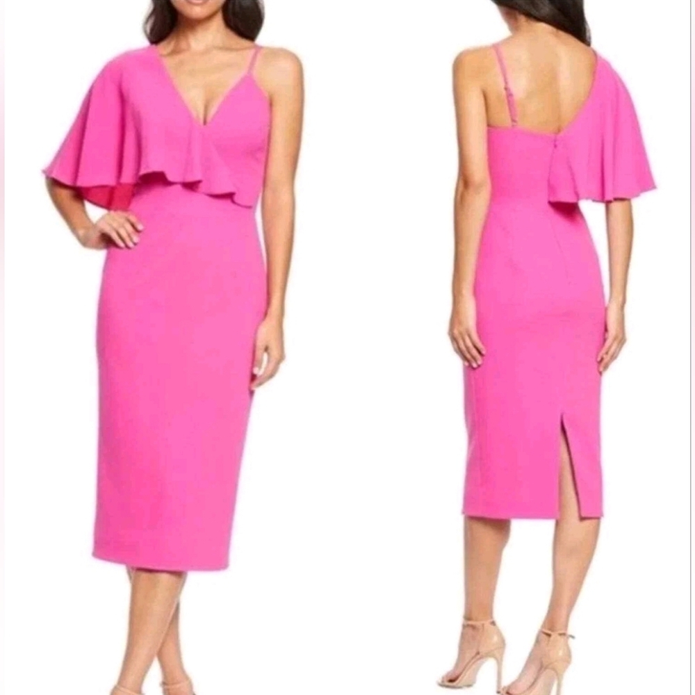 Small Dress The Population Beth Bright Fuchsia Midi Asymetrical Dress